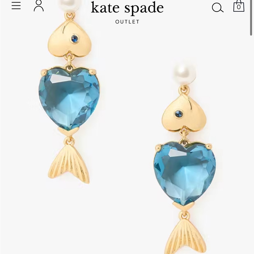 Kate Spade Gold and Blue Heart Earrings